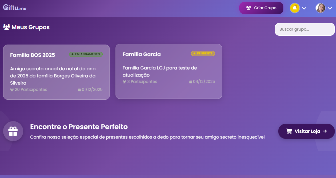 Giftu.me Sistema de amigo secreto